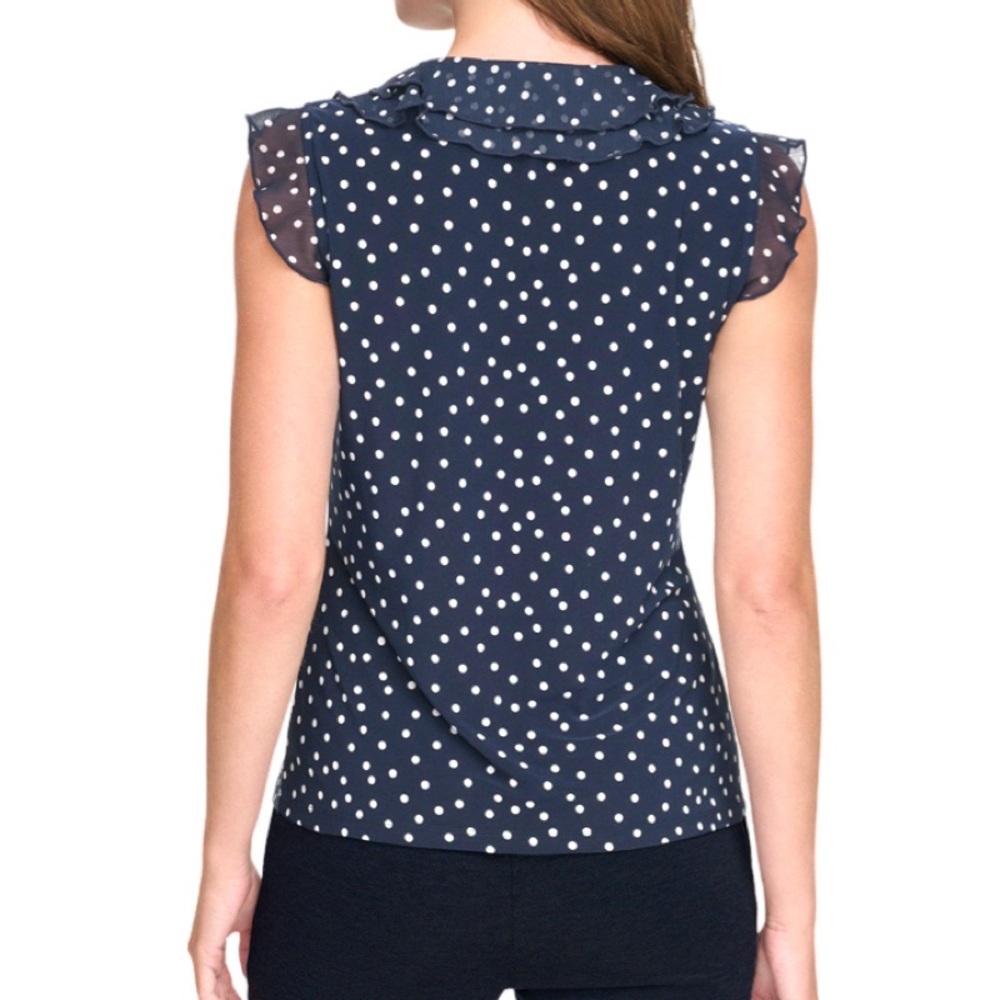 NEW Tommy Hilfiger Cascading Ruffle V-neck Blouse Polka Dot Navy Blue Size M - Picture 4 of 13